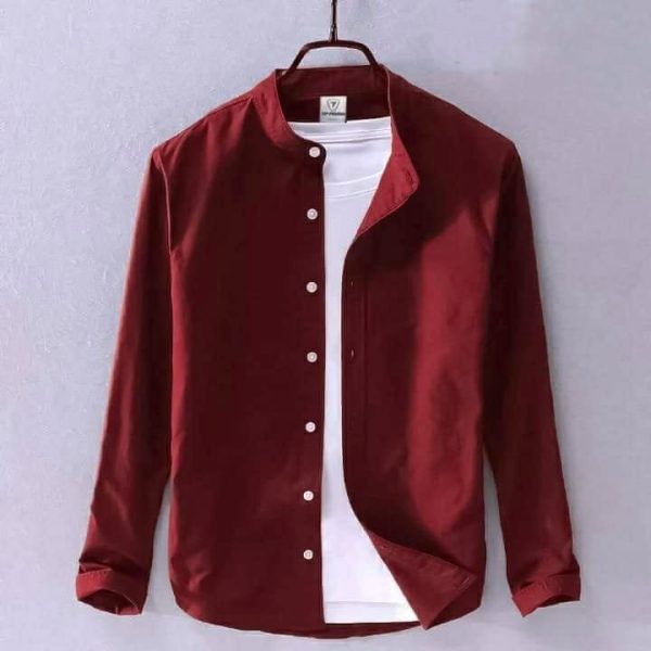 Men's Solid Colour Ban color Shirt (Light Maroon)