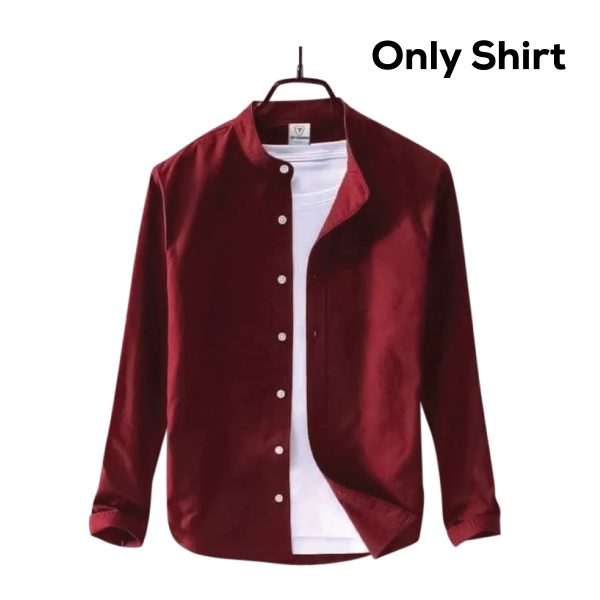 Men's Solid Colour Ban color Shirt (Light Maroon) - Image 3